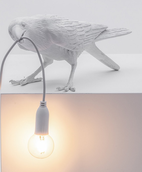 White Bird Lamp- Raven Playing