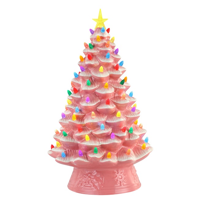 Vintage Ceramic Christmas Tree Pearl White Iridescent Lighted 19 Pink