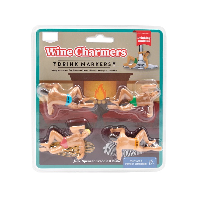 Hunk Wine Charms Drinking Buddies- Glass Markers